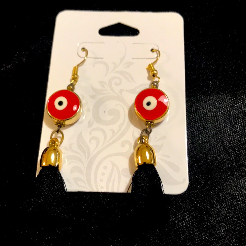 Red earring evil eye with Black tassels